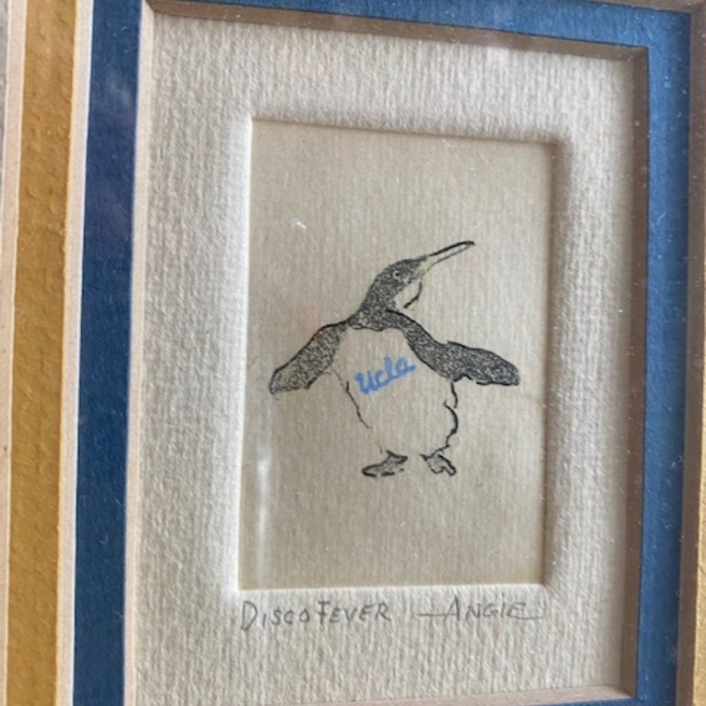 "DISCO FEVER" ~ triple matted PENGUIN Art by ANGIE * UCLA fan * handsigned